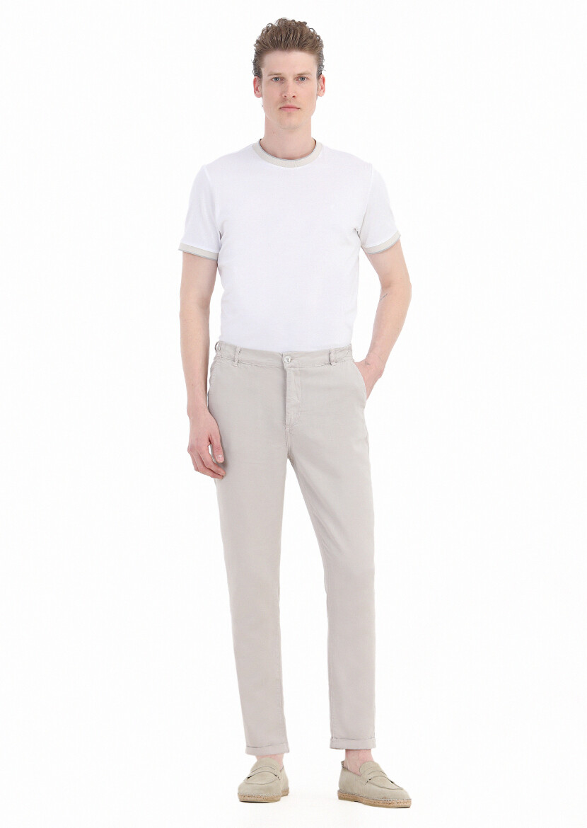 Bej Düz Dokuma Jogging Fit Casual Pantolon - 2
