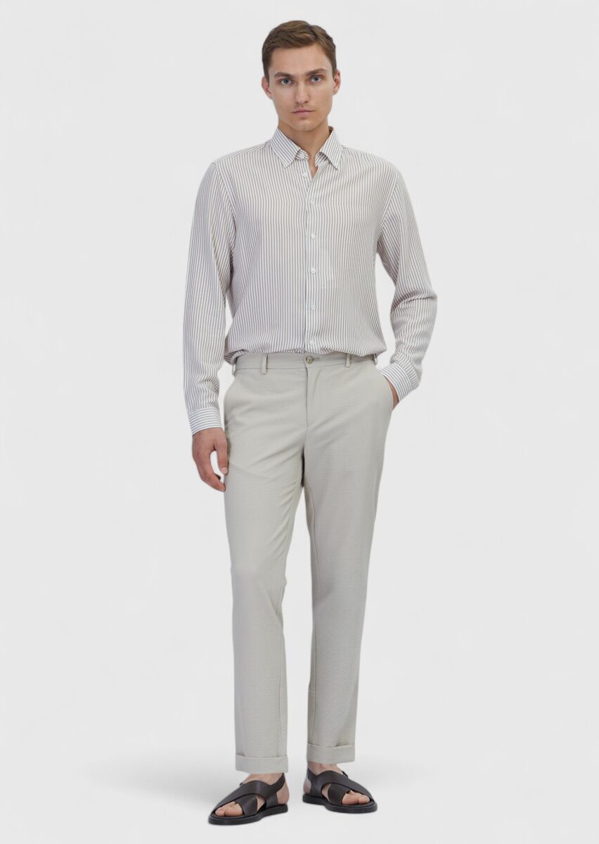 Bej Düz Dokuma Jogging Fit Casual Pantolon - 1