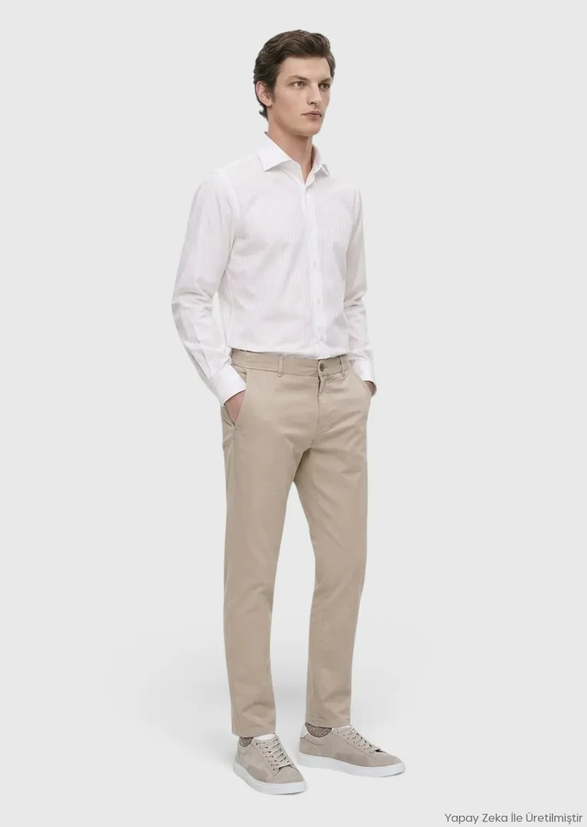 Bej Düz Dokuma Jogging Fit Casual Pantolon 