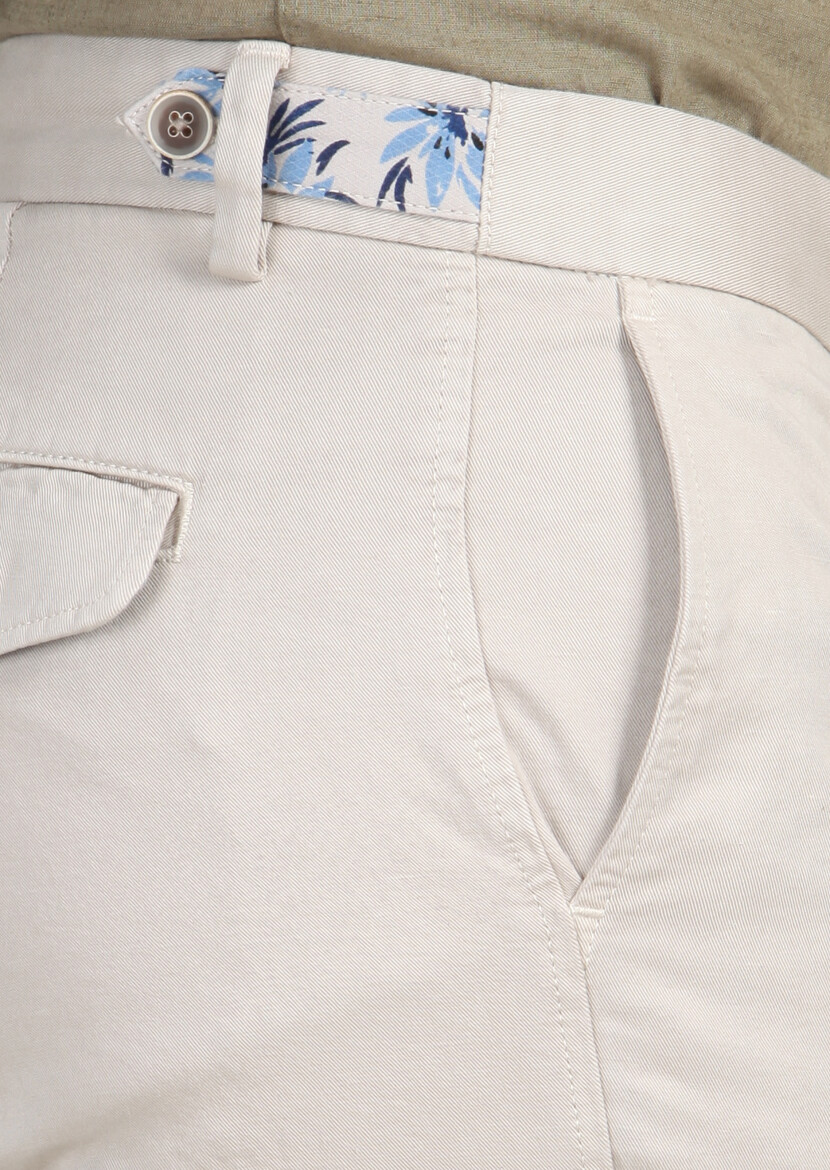 Bej Düz Dokuma Regular Fit Casual Pamuk Karışımlı Bermuda - 3