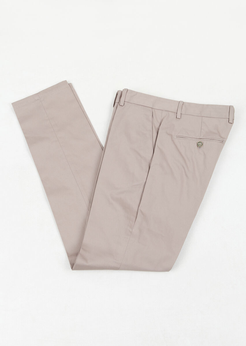 Bej Düz Dokuma Regular Fit Casual Pamuk Karışımlı Pantolon - 1