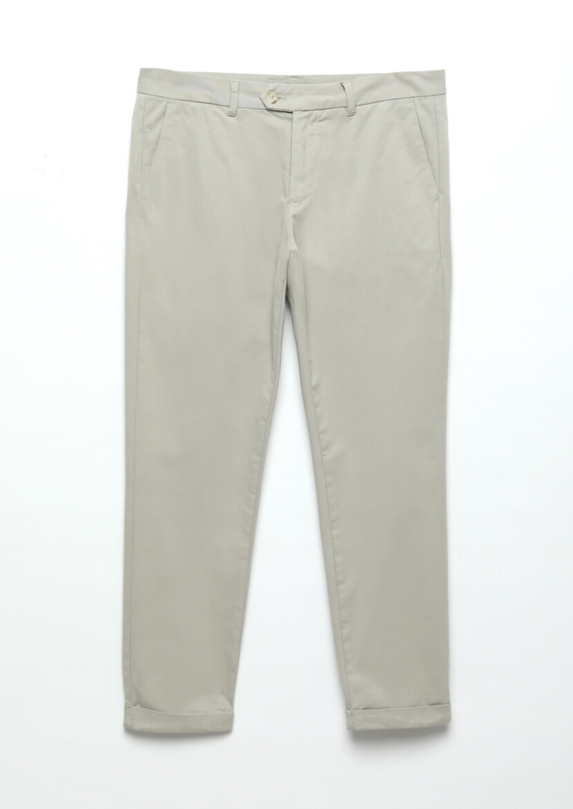 Bej Düz Dokuma Regular Fit Casual Pamuk Karışımlı Pantolon - 6