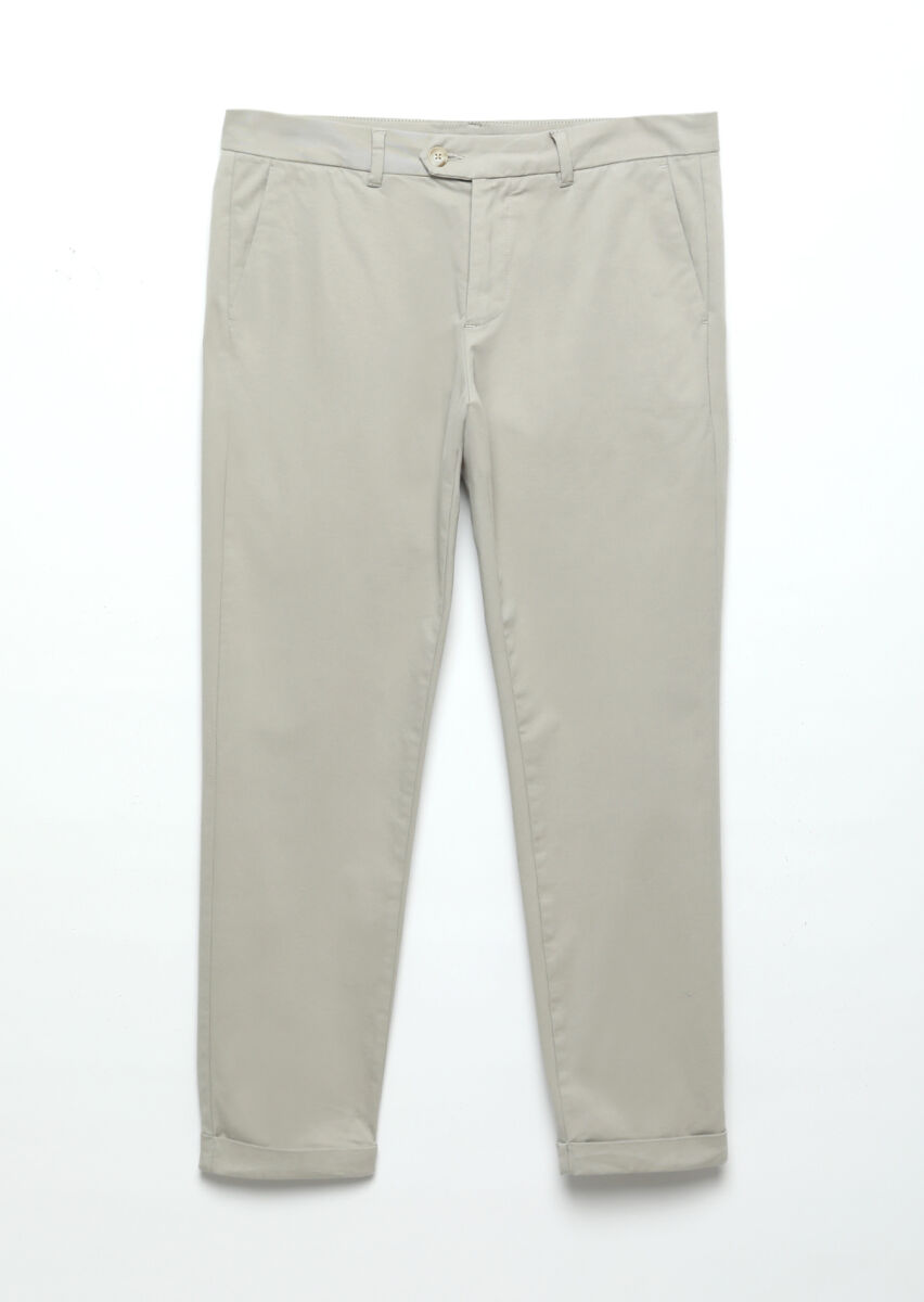 Bej Düz Dokuma Regular Fit Casual Pamuk Karışımlı Pantolon - 6