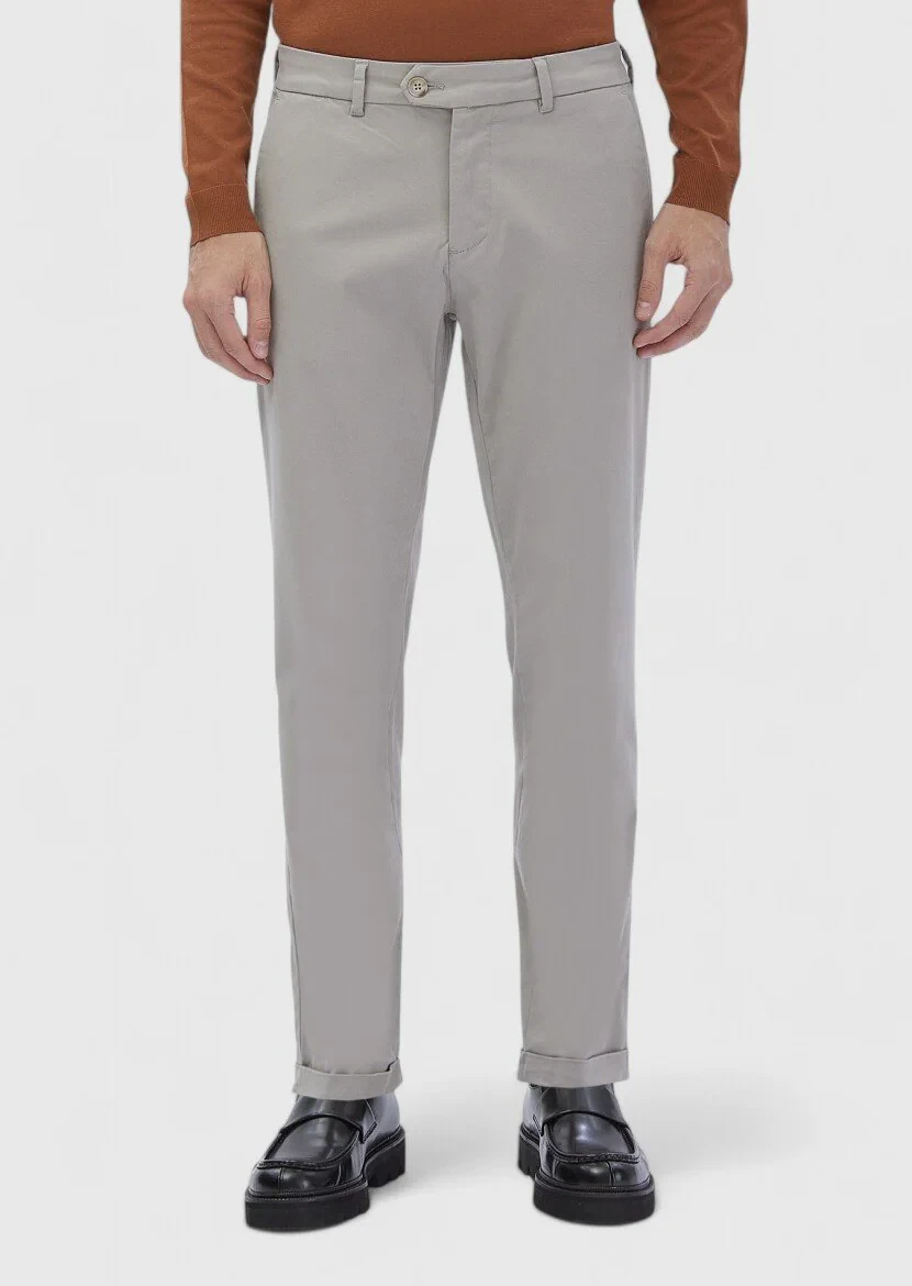Bej Düz Dokuma Regular Fit Casual Pamuk Karışımlı Pantolon - 2