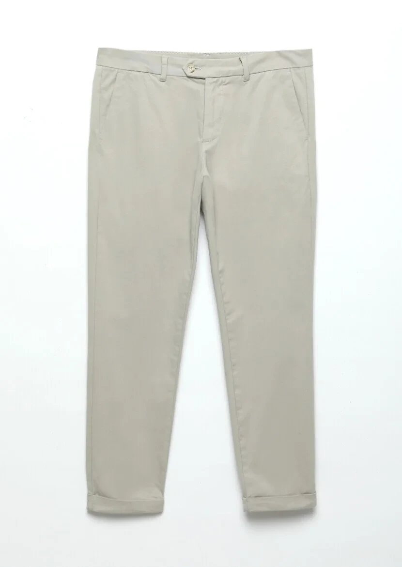 Bej Düz Dokuma Regular Fit Casual Pamuk Karışımlı Pantolon - 6