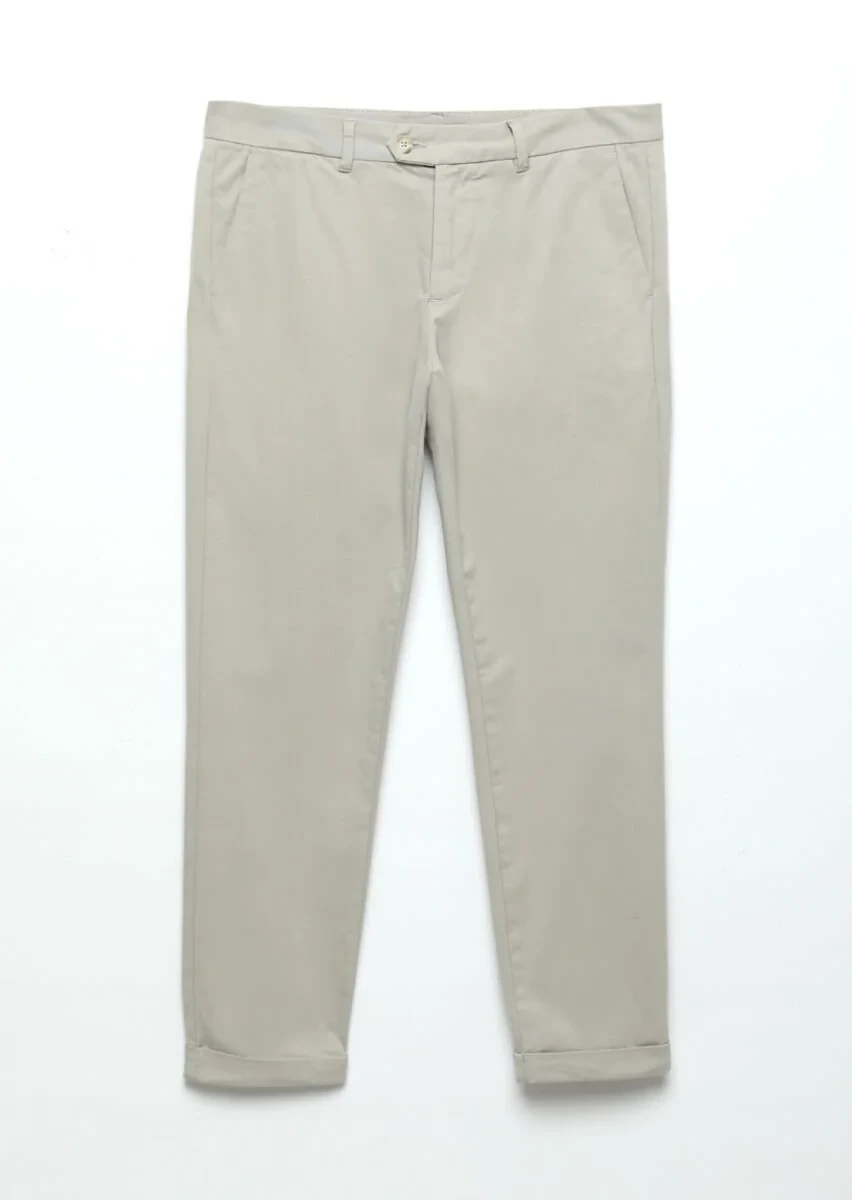 Bej Düz Dokuma Regular Fit Casual Pamuk Karışımlı Pantolon - 6