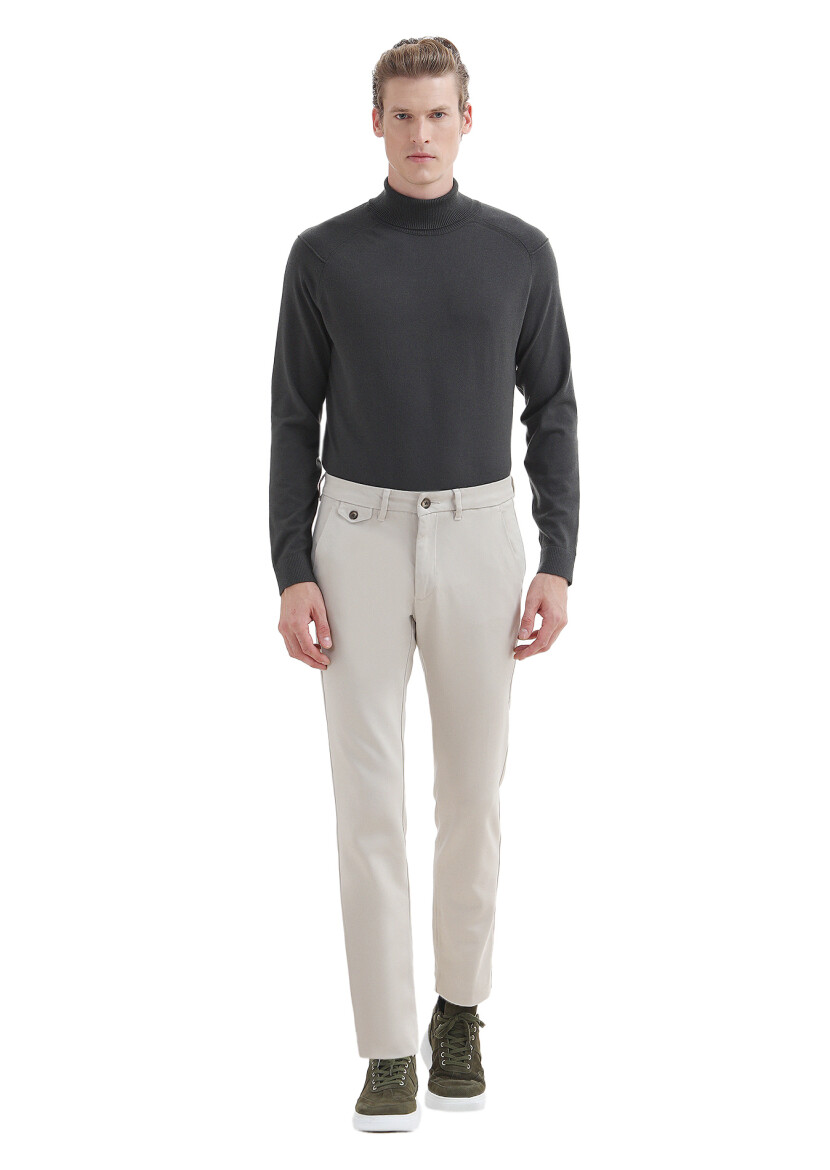 Bej Düz Dokuma Regular Fit Casual Pantolon - RAMSEY