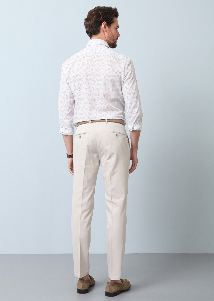 Bej Düz Dokuma Regular Fit Smart Casual Pamuk Karışımlı Pantolon - 3