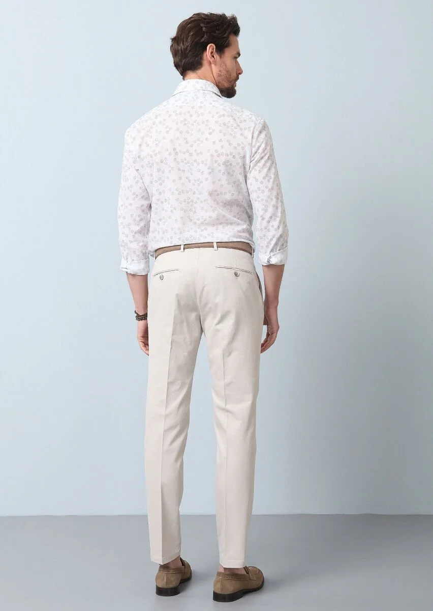 Bej Düz Dokuma Regular Fit Smart Casual Pamuk Karışımlı Pantolon - 5