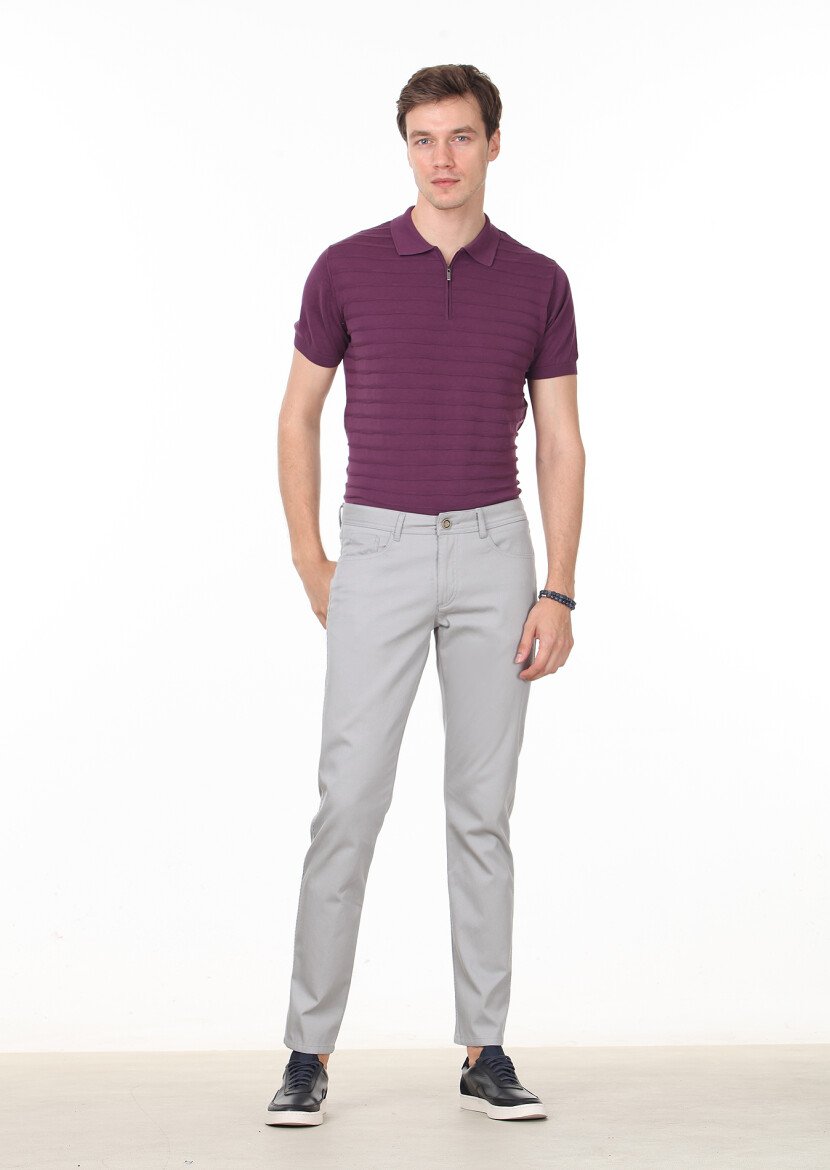 Bej Düz Dokuma Slim Fit Casual %100 Pamuk Pantolon 