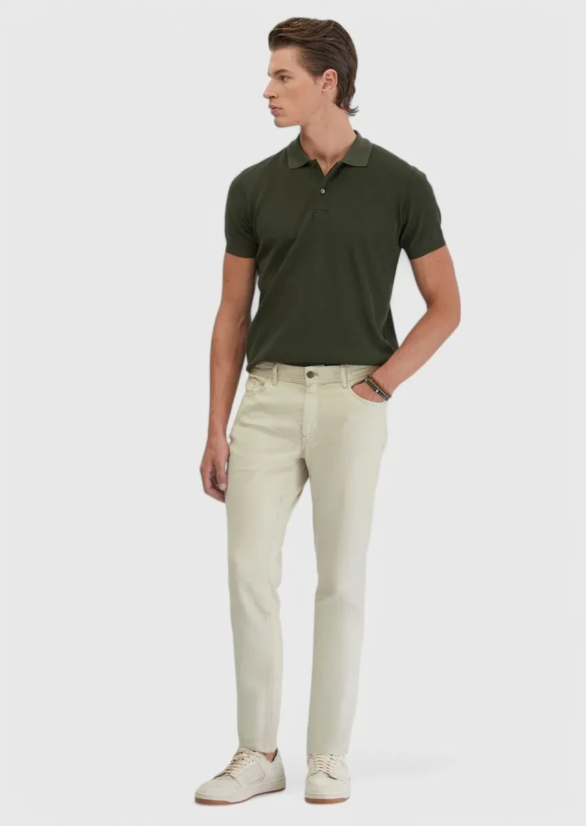 Bej Düz Dokuma Slim Fit Casual Keten Karışımlı Pantolon - 1