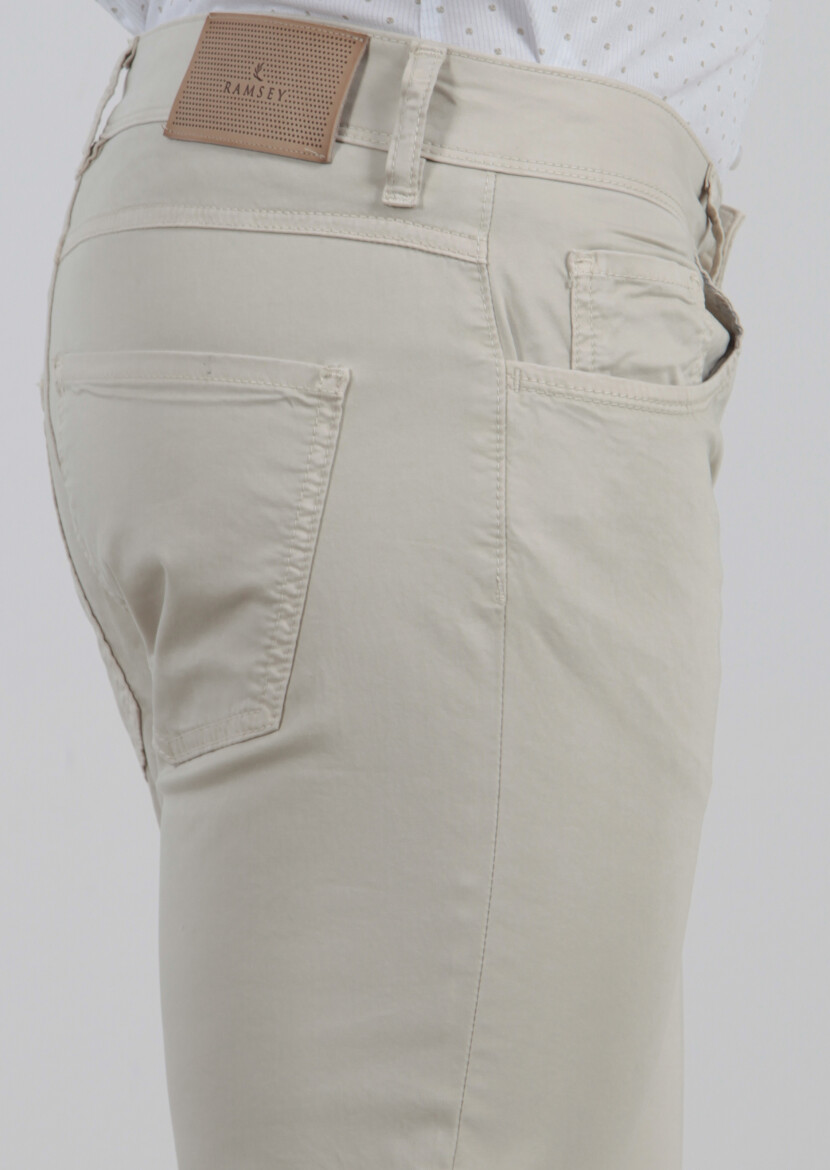 Bej Düz Dokuma Slim Fit Casual Pamuk Karışımlı Pantolon - 2
