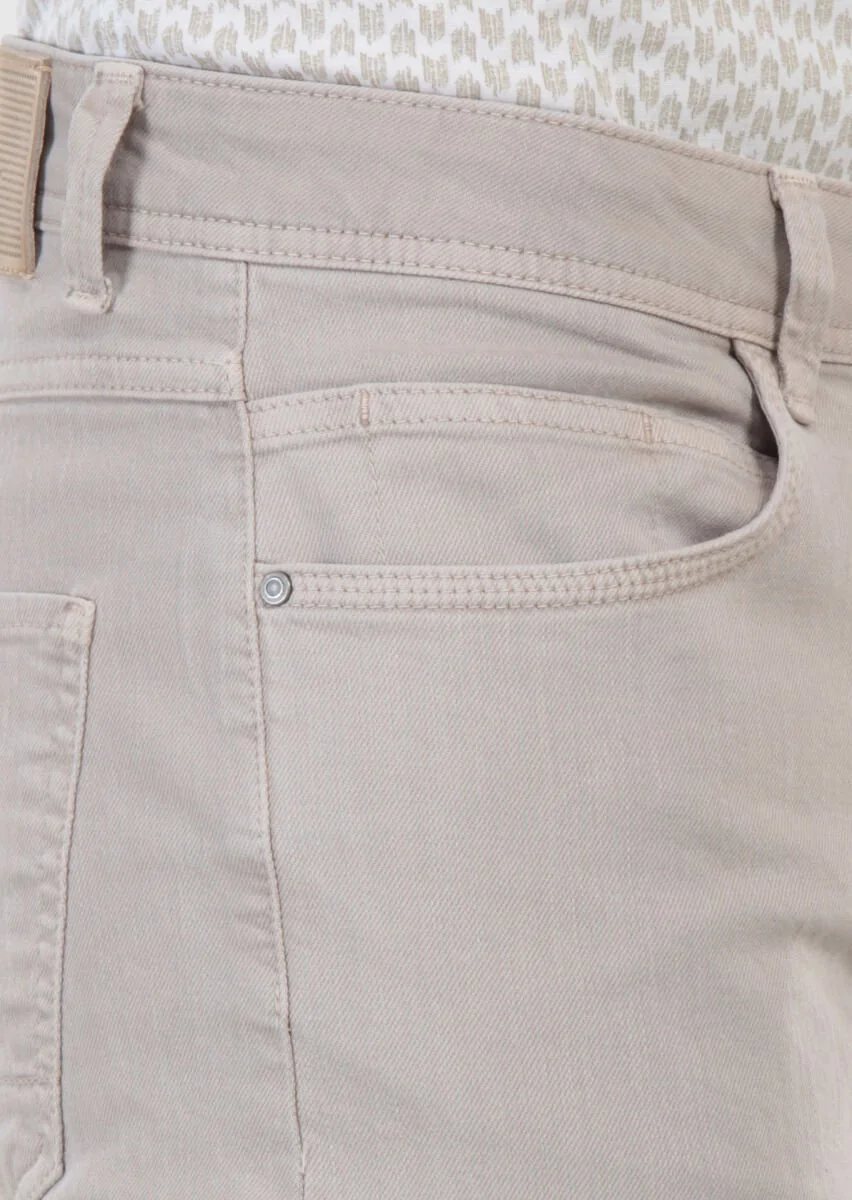Bej Düz Dokuma Slim Fit Casual Pamuk Karışımlı Pantolon - 5