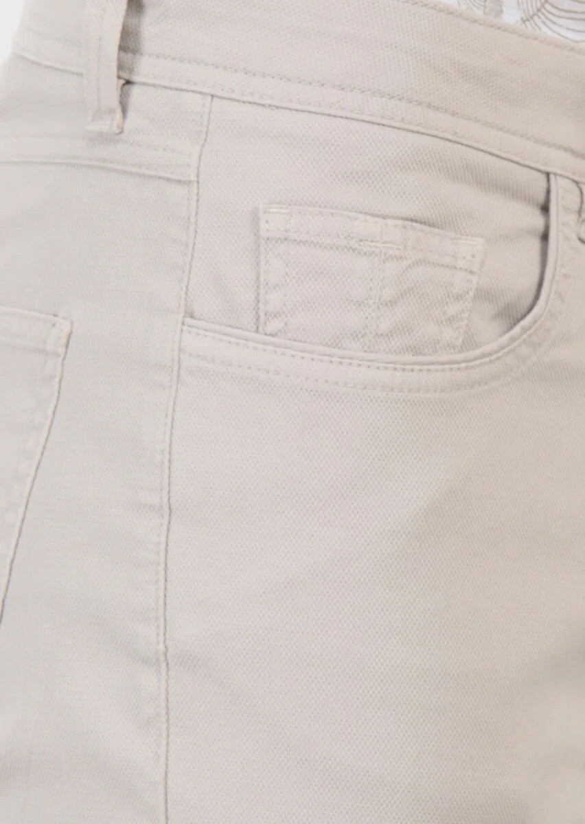 Bej Düz Dokuma Slim Fit Casual Pamuk Karışımlı Pantolon - 5