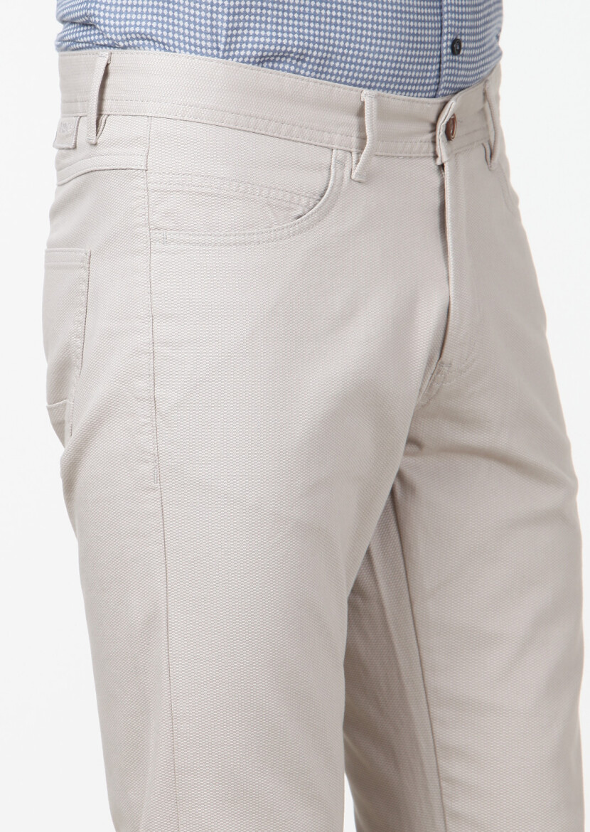 Bej Düz Dokuma Slim Fit Casual Pamuk Karışımlı Pantolon - 3