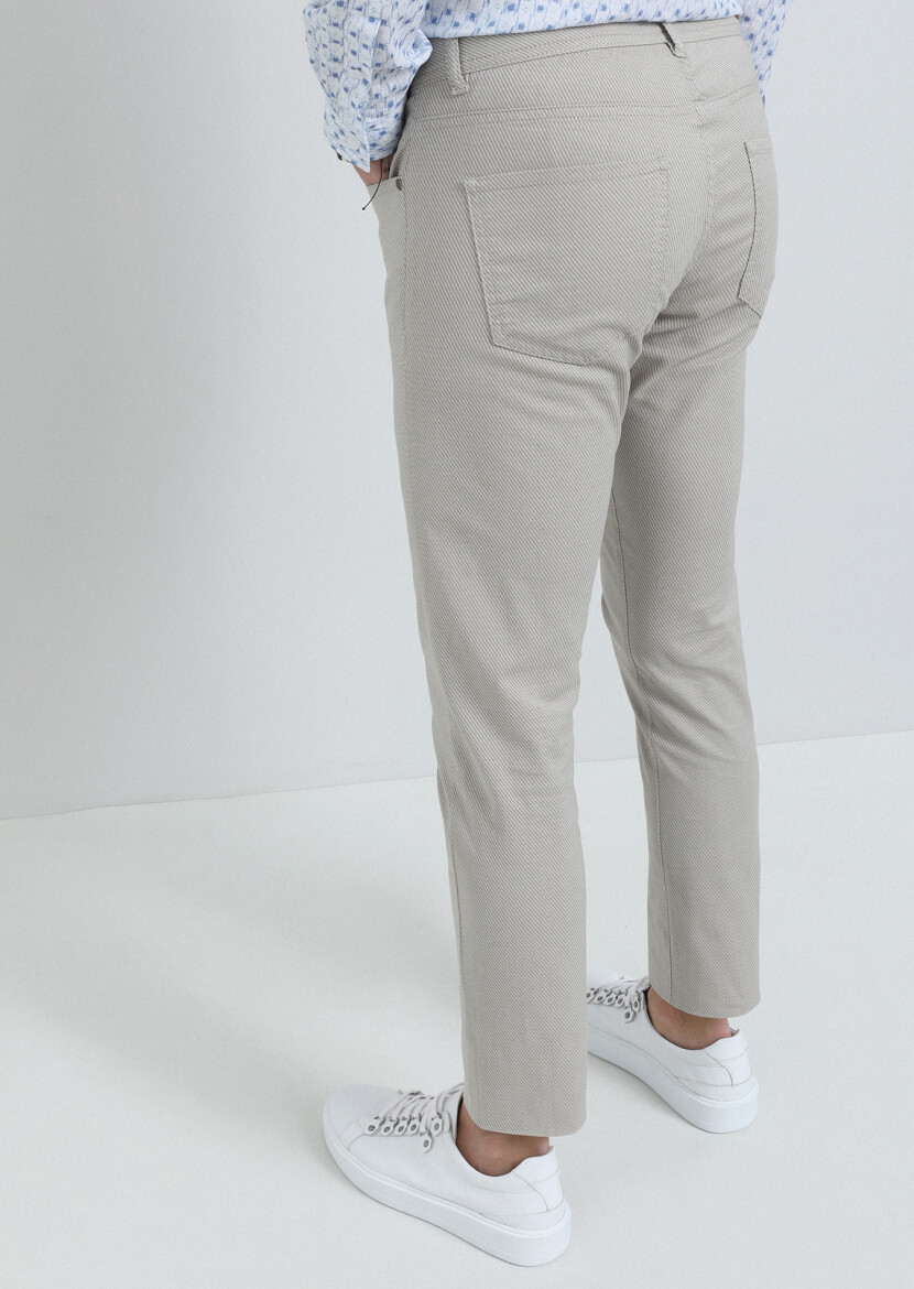 Bej Düz Dokuma Slim Fit Casual Pamuk Karışımlı Pantolon - 5