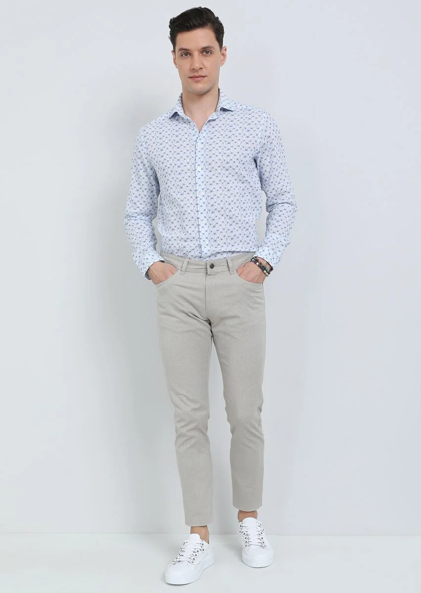 Bej Düz Dokuma Slim Fit Casual Pamuk Karışımlı Pantolon - 1