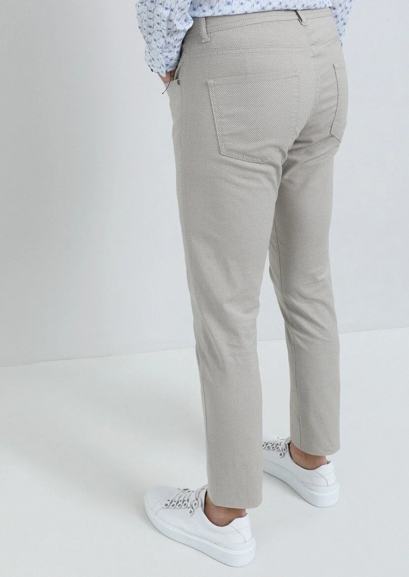 Bej Düz Dokuma Slim Fit Casual Pamuk Karışımlı Pantolon - 5