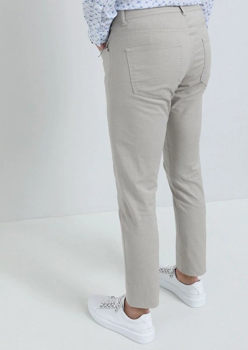 Bej Düz Dokuma Slim Fit Casual Pamuk Karışımlı Pantolon - 5