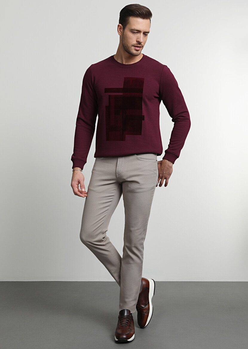 Bej Düz Dokuma Slim Fit Casual Pamuk Karışımlı Pantolon 