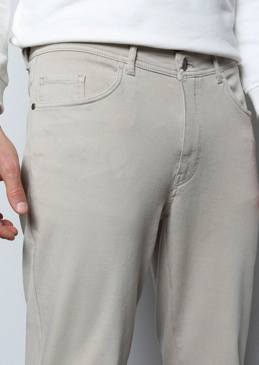 Bej Düz Dokuma Slim Fit Casual Pamuk Karışımlı Pantolon - 2