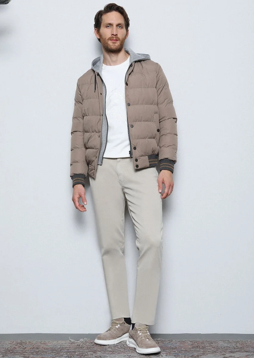 Bej Düz Dokuma Slim Fit Casual Pamuk Karışımlı Pantolon - 3