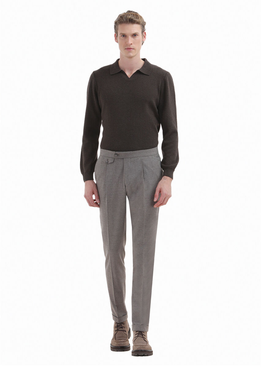 Bej Düz Kumaş Modern Fit Klasik Pantolon - 1