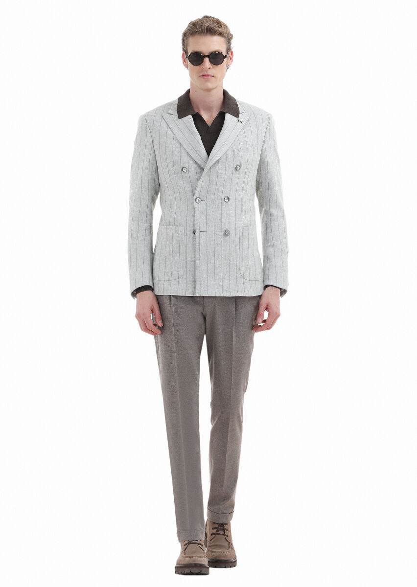 Bej Düz Kumaş Modern Fit Klasik Pantolon - 3