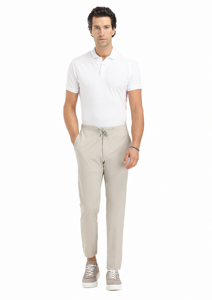 Bej Düz Örme Jogging Fit Casual Pantolon - 1