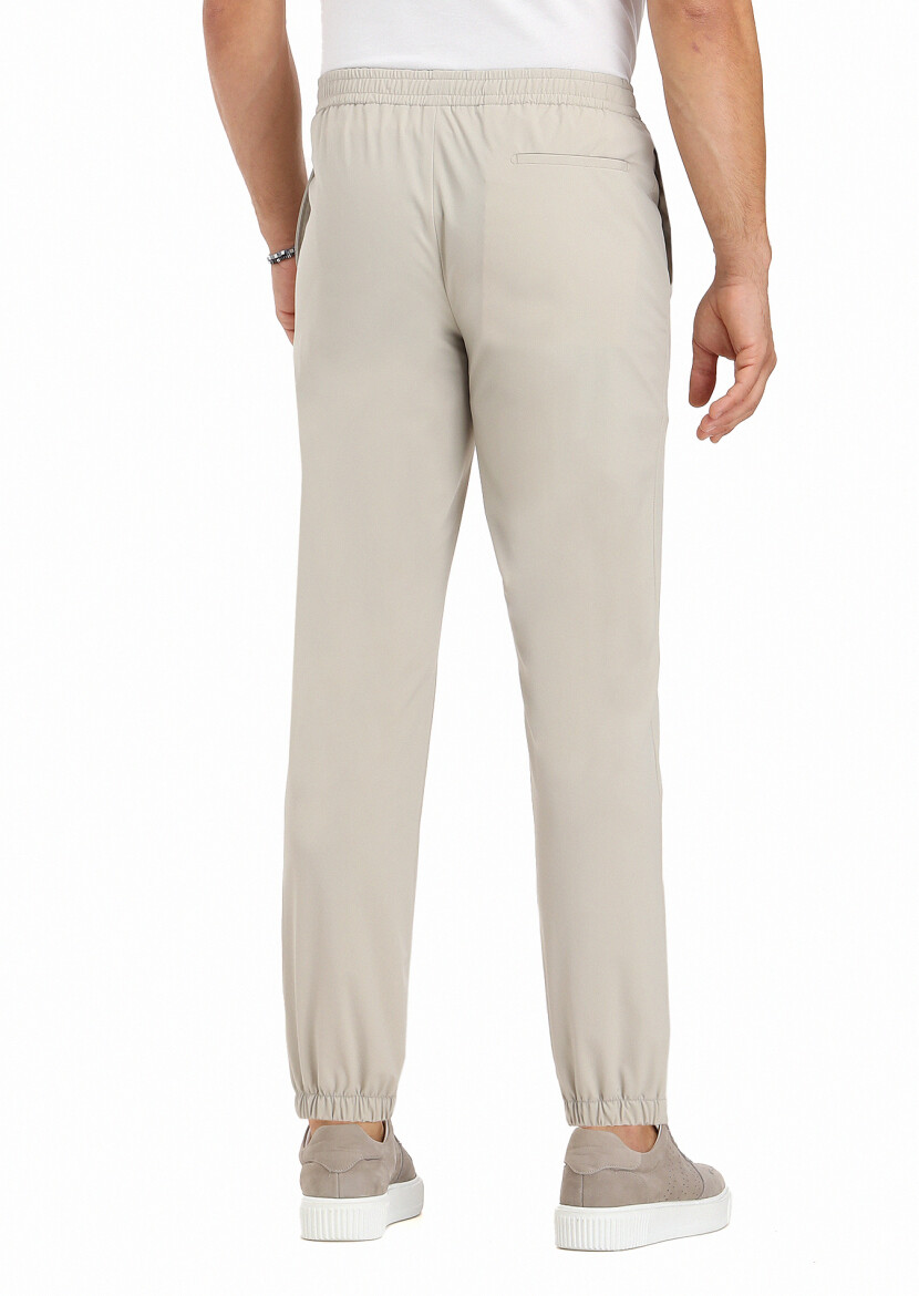 Bej Düz Örme Jogging Fit Casual Pantolon - 4