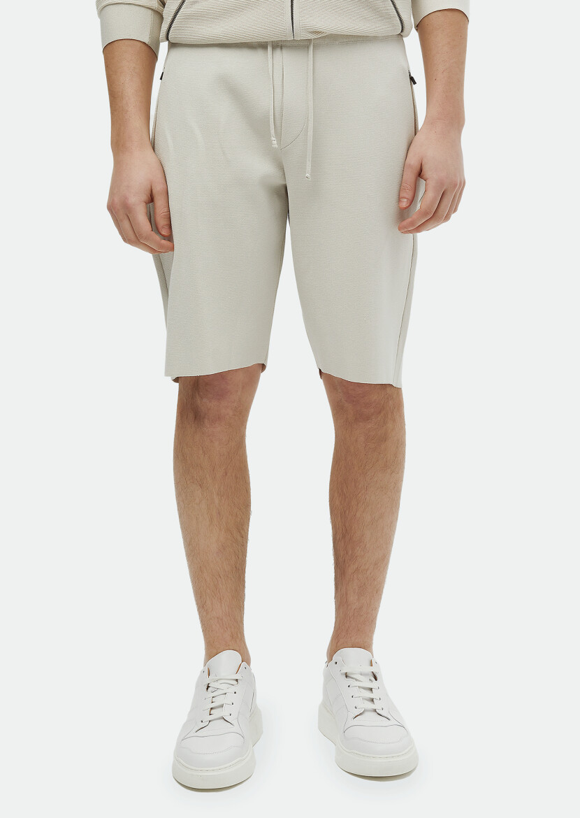 Bej Düz Örme Regular Fit Spor Bermuda - RAMSEY