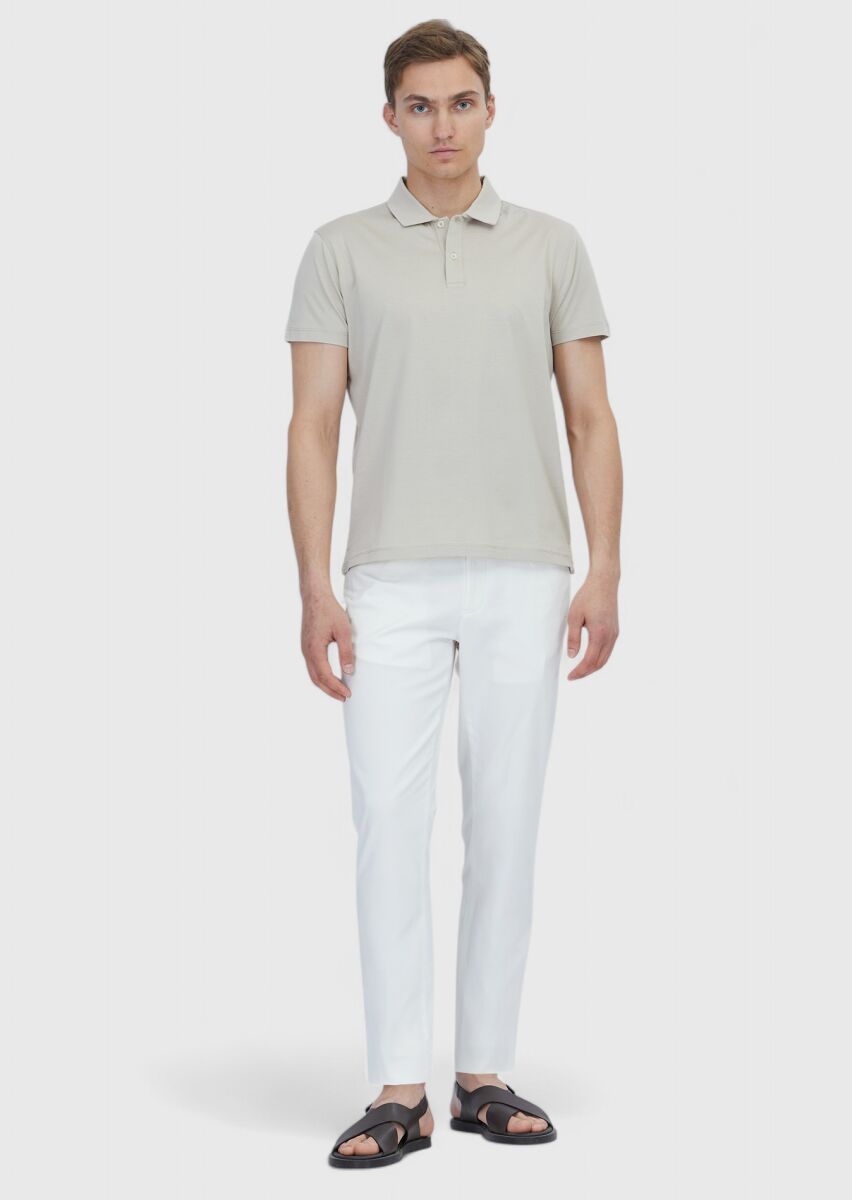 Bej Düz Polo Yaka %100 Pamuk T-Shirt - 2