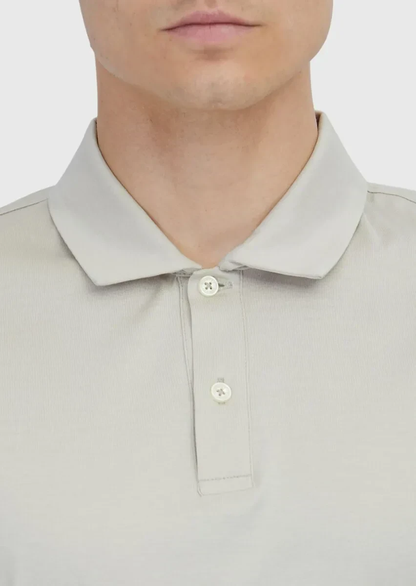 Bej Düz Polo Yaka %100 Pamuk T-Shirt - 4
