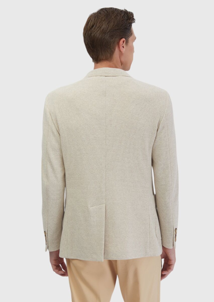 Bej Düz Shirt Shoulder Slim Fit Pamuk Karışımlı Örme Ceket - 9
