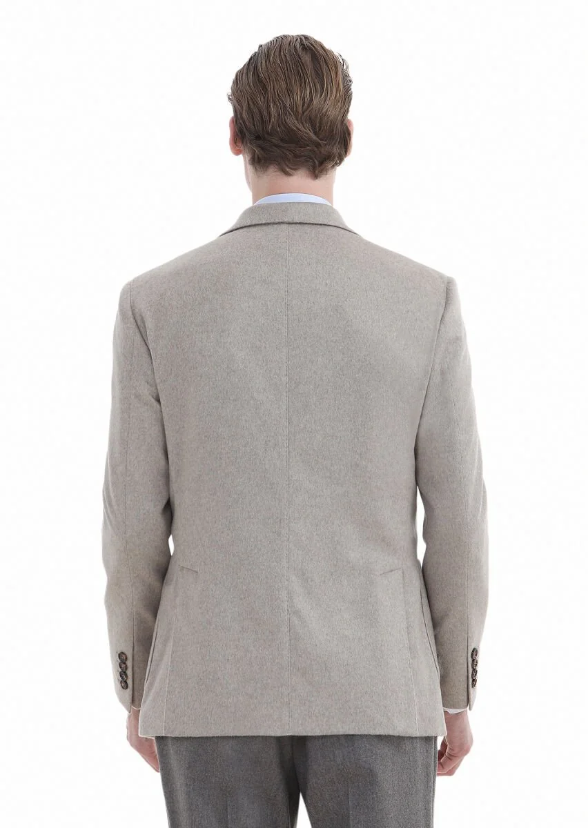 Bej Düz Zeroweight Slim Fit %100 Kaşmir Ceket - 6