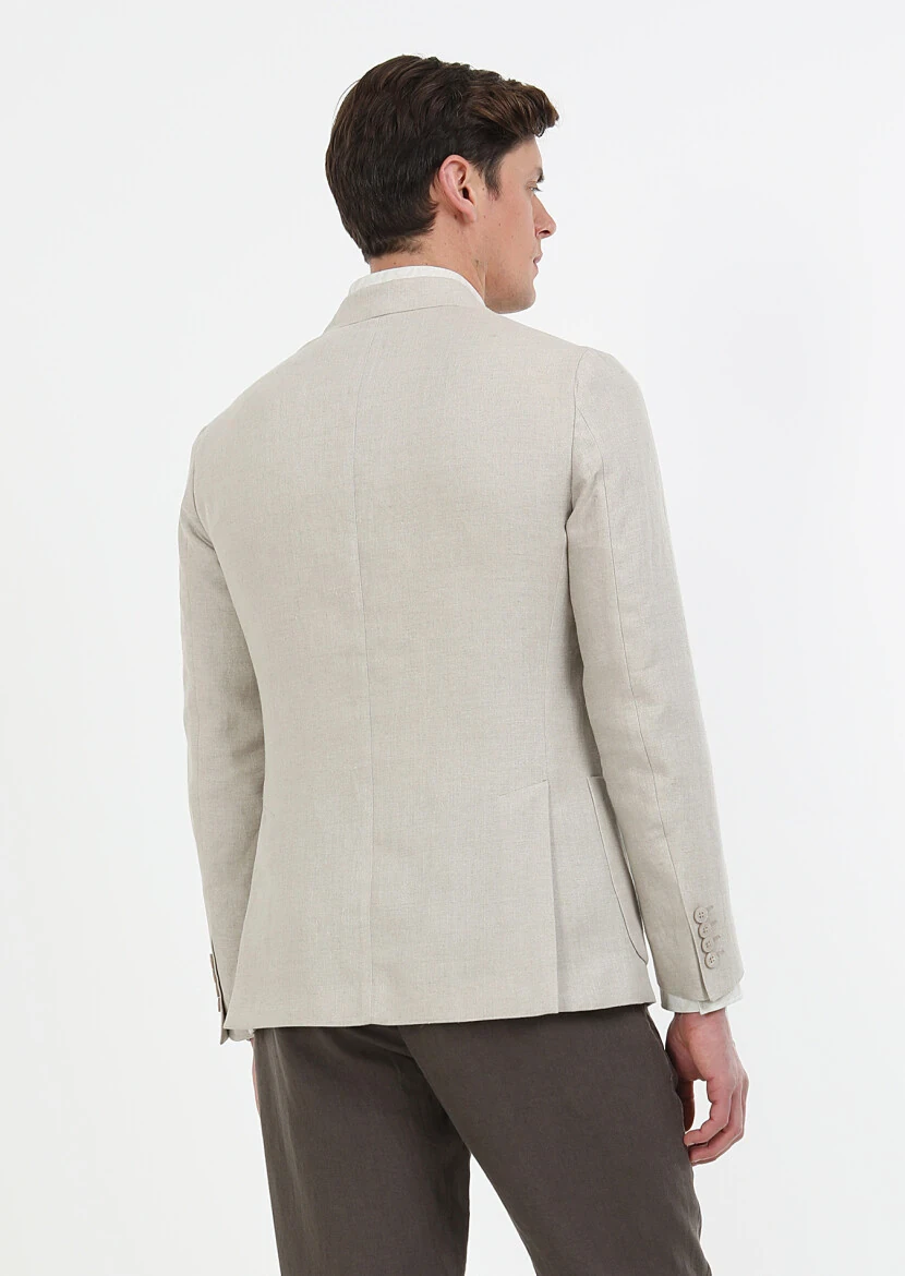 Bej Düz Zeroweight Slim Fit %100 Keten Ceket - 7