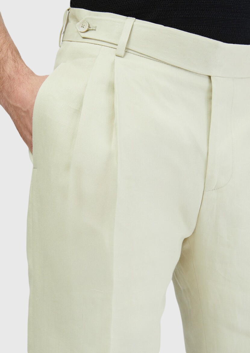 Bej Düz Zeroweight Slim Fit %100 Keten Takım Elbise - 3