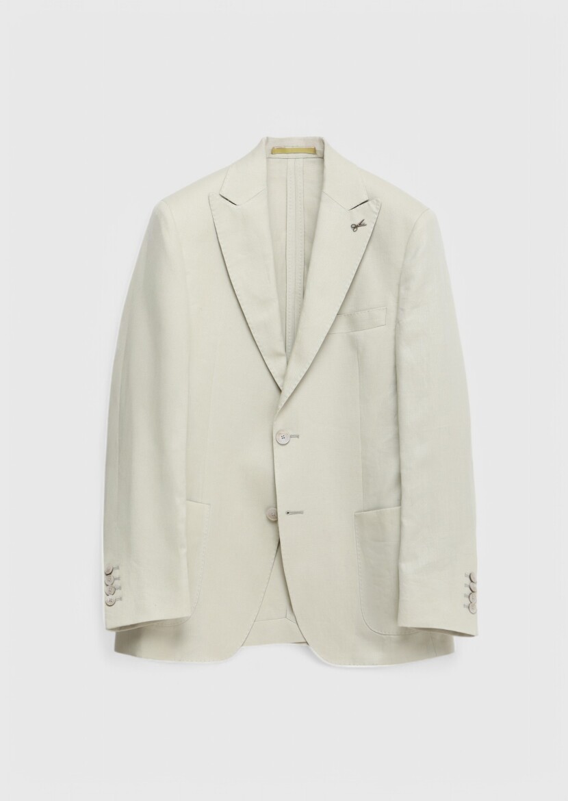 Bej Düz Zeroweight Slim Fit %100 Keten Takım Elbise - 6