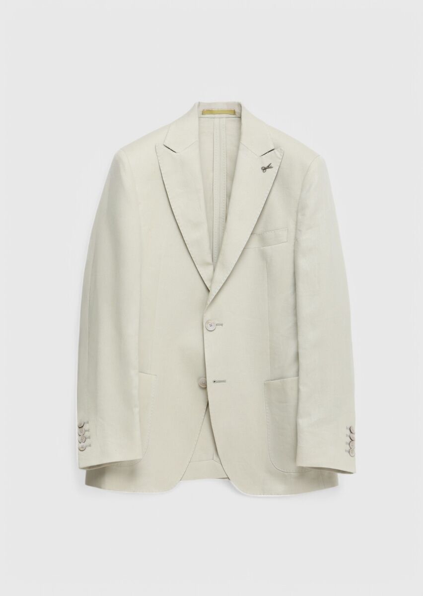 Bej Düz Zeroweight Slim Fit %100 Keten Takım Elbise - 6