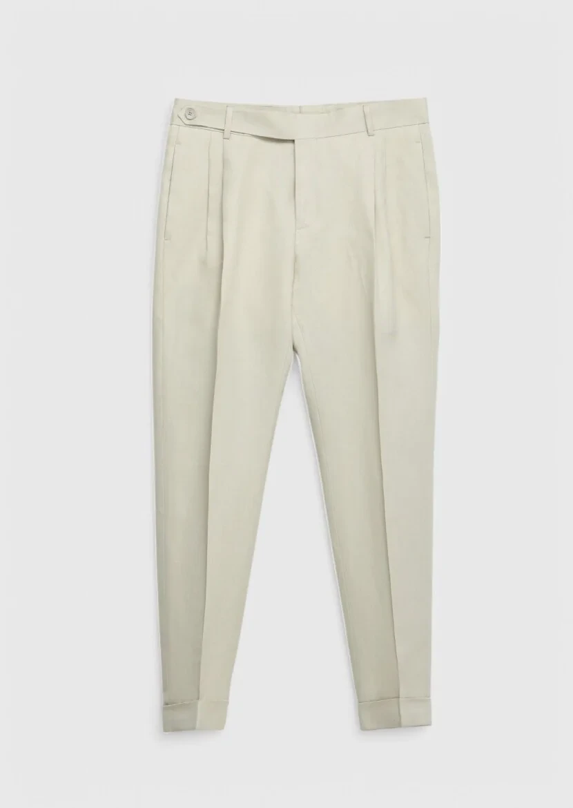 Bej Düz Zeroweight Slim Fit %100 Keten Takım Elbise - 2