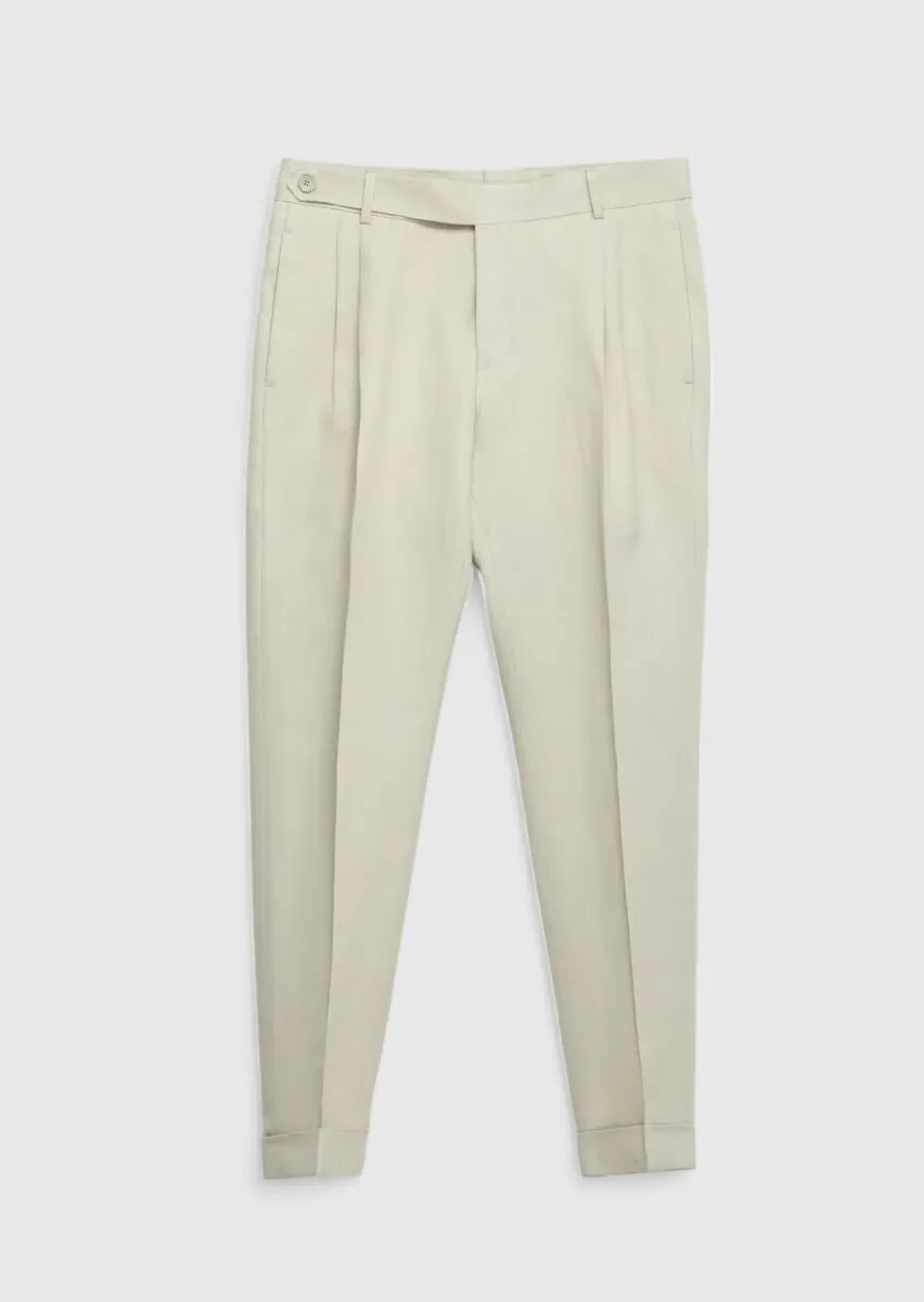 Bej Düz Zeroweight Slim Fit %100 Keten Takım Elbise - 2