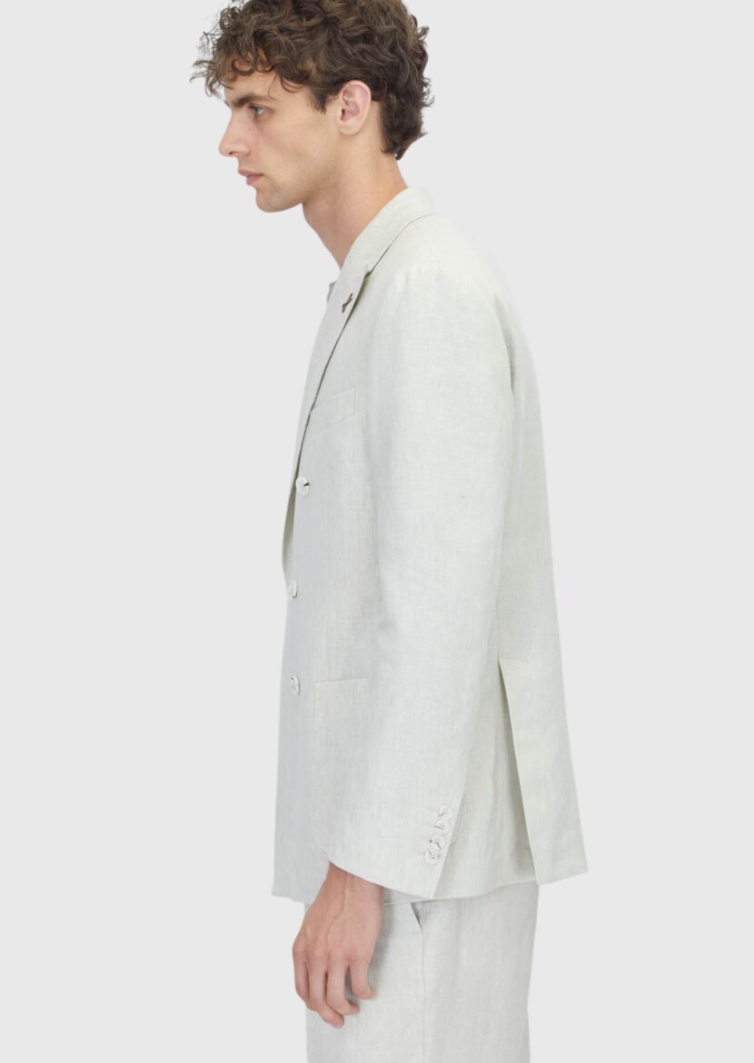 Bej Düz Zeroweight Slim Fit %100 Keten Takım Elbise - 3