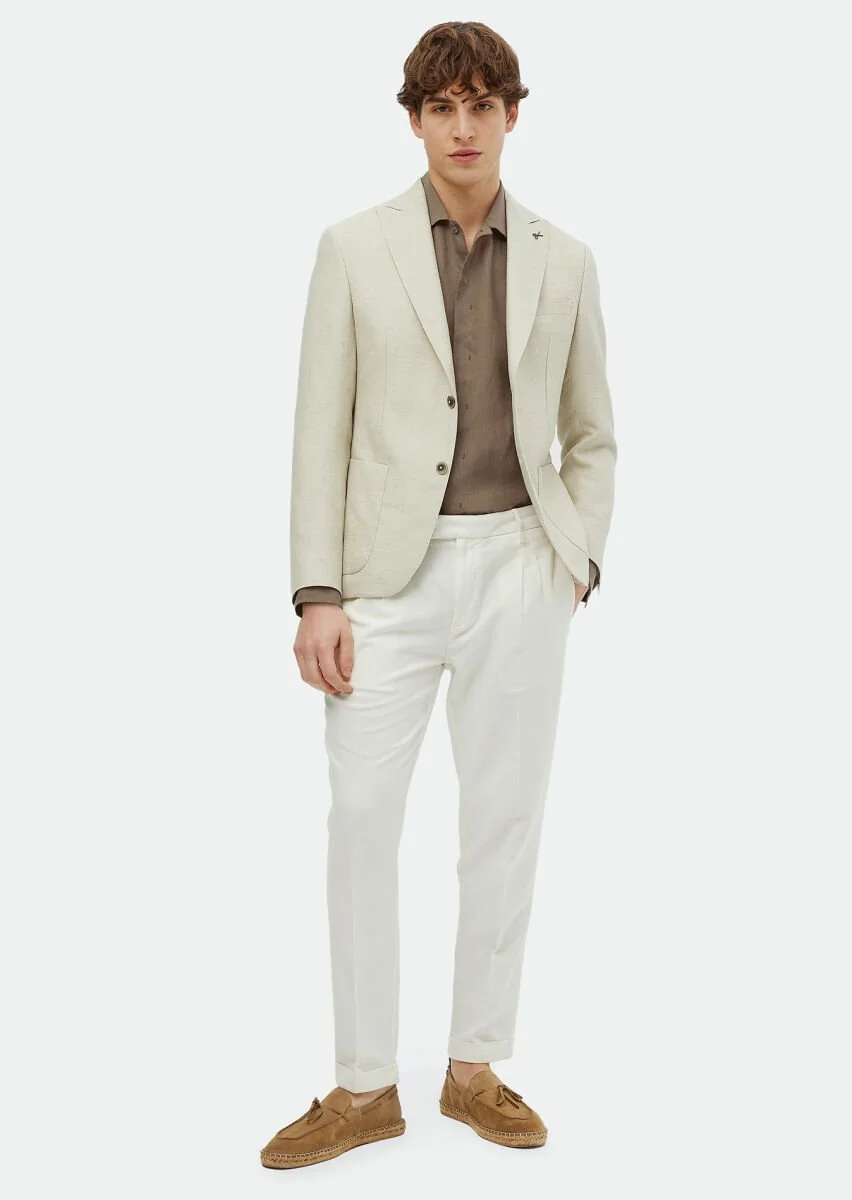Bej Düz Zeroweight Slim Fit Pamuk Karışımlı Ceket - 2