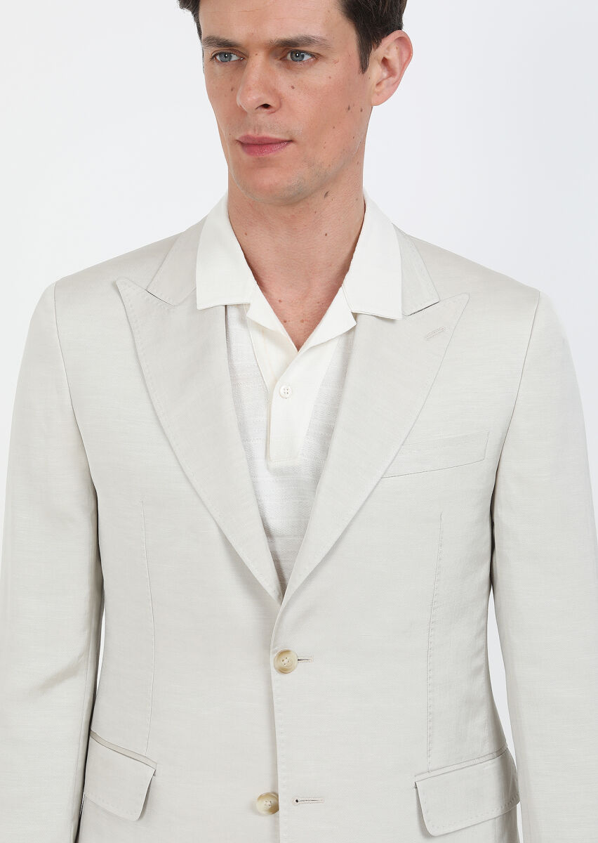 Bej Düz Zeroweight Slim Fit Pamuk Karışımlı Takım Elbise - 2