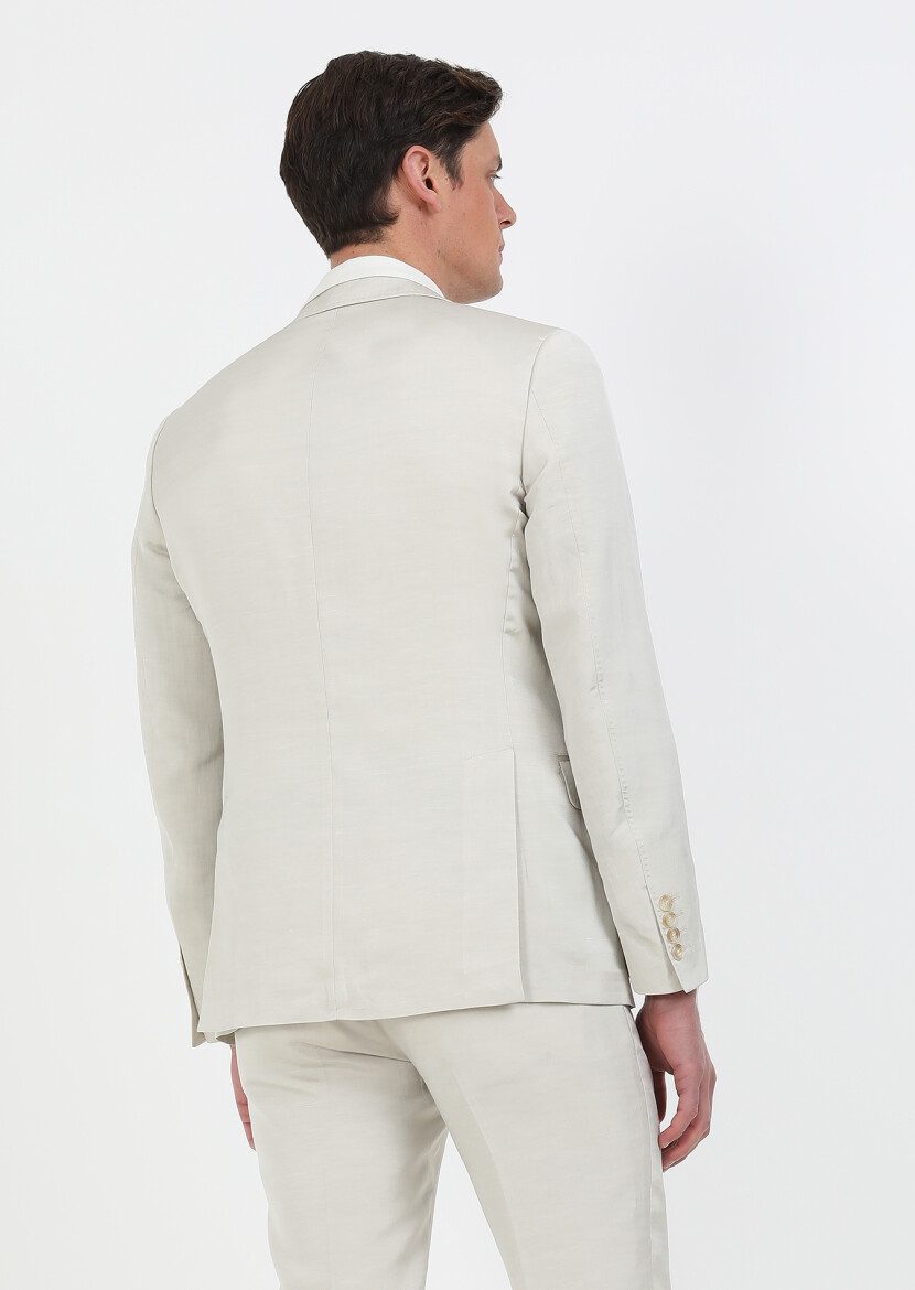 Bej Düz Zeroweight Slim Fit Pamuk Karışımlı Takım Elbise - 5