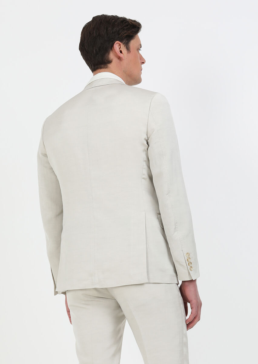 Bej Düz Zeroweight Slim Fit Pamuk Karışımlı Takım Elbise - 5