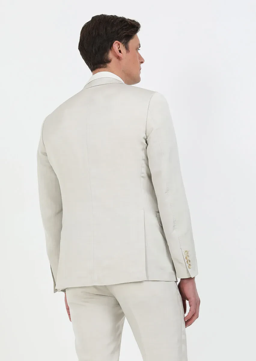 Bej Düz Zeroweight Slim Fit Pamuk Karışımlı Takım Elbise - 5