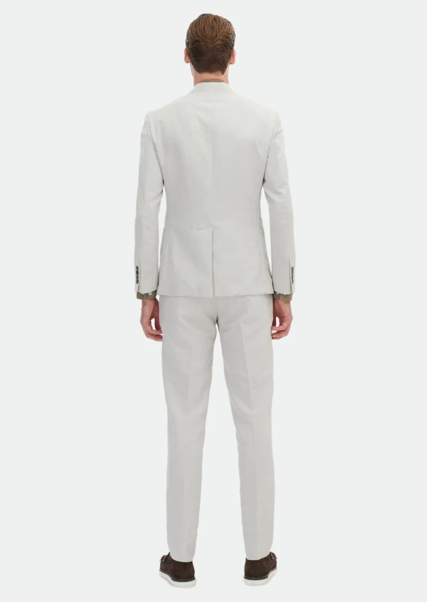 Bej Düz Zeroweight Slim Fit Pamuk Karışımlı Takım Elbise - 7
