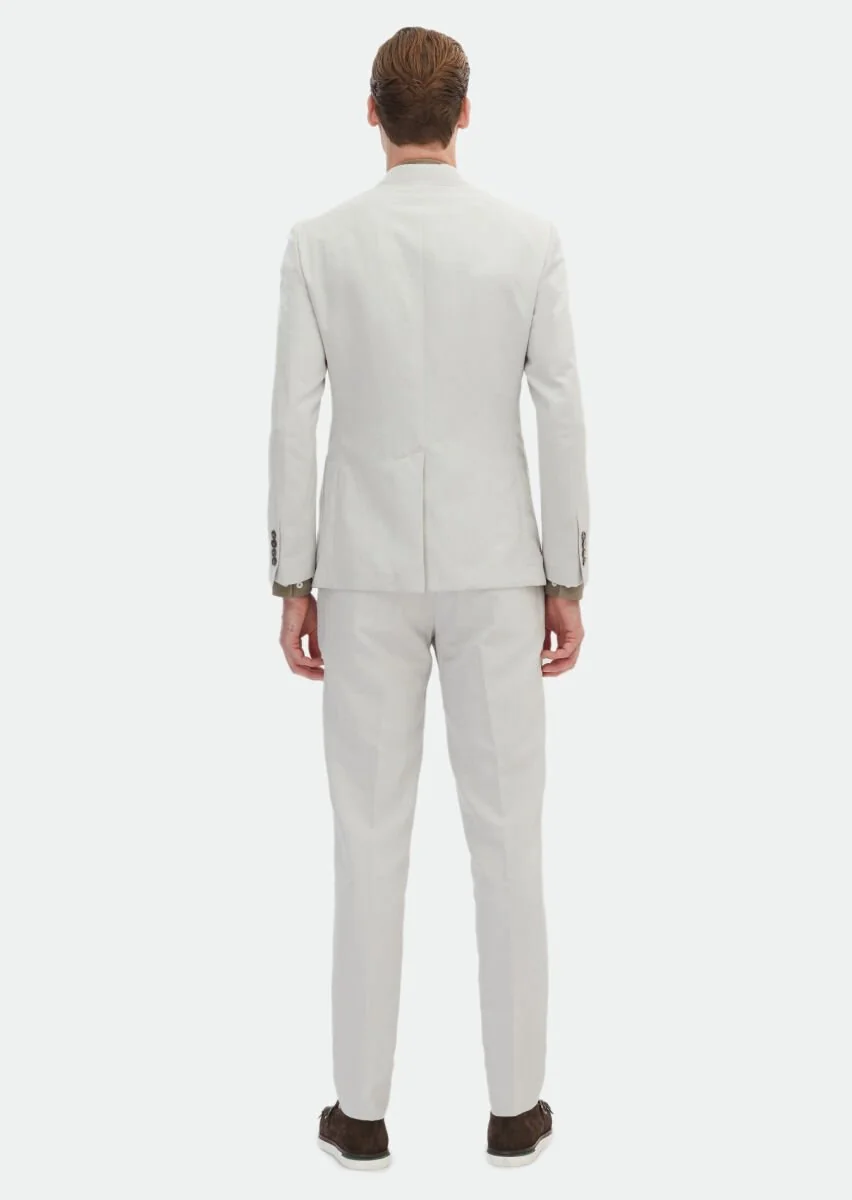 Bej Düz Zeroweight Slim Fit Pamuk Karışımlı Takım Elbise - 7
