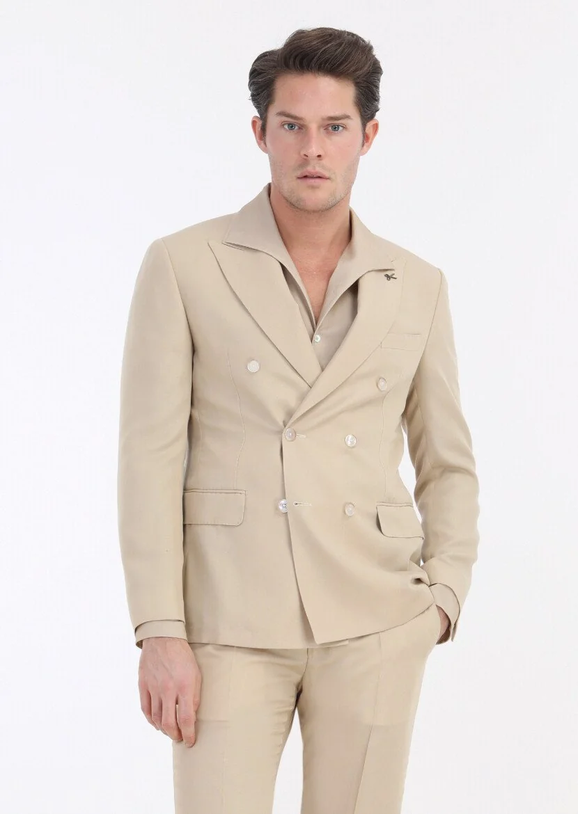 Bej Düz Zeroweight Slim Fit Takım Elbise - 2